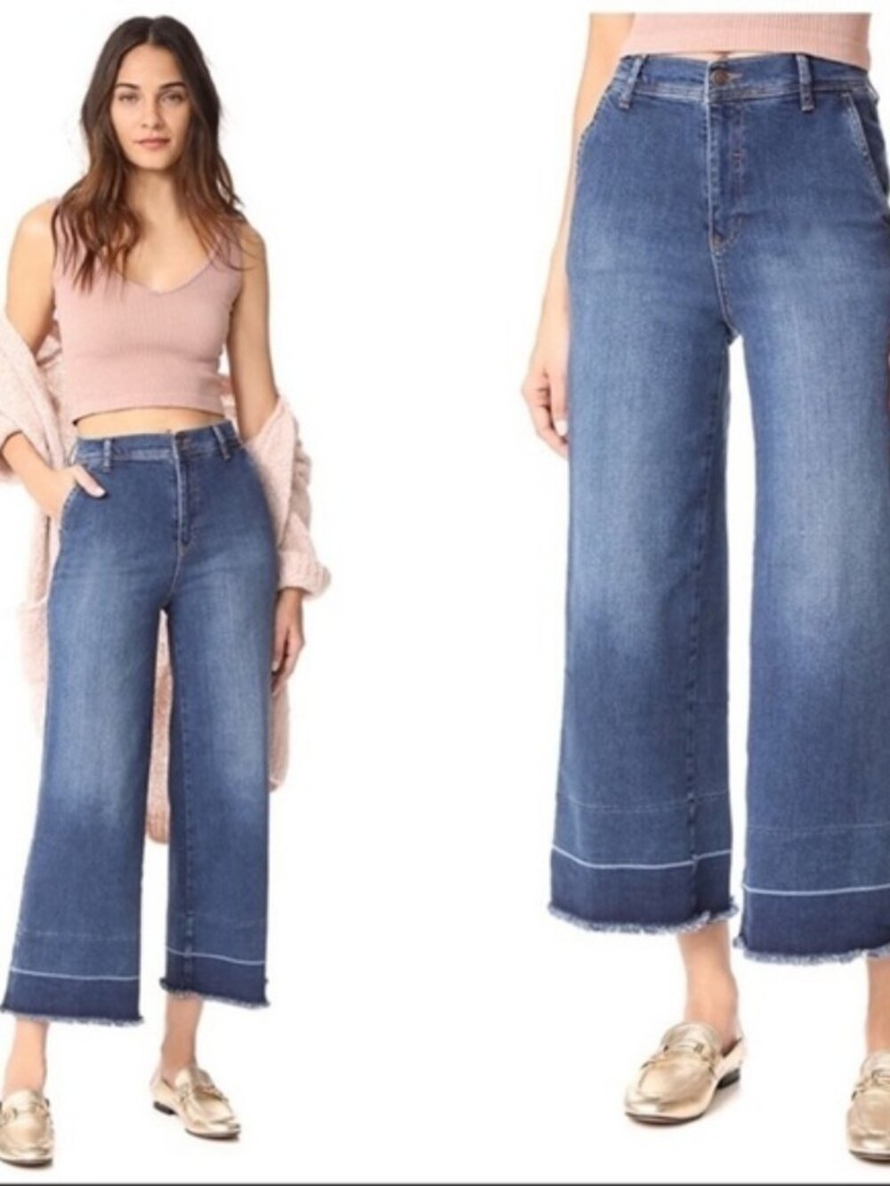Free People Jeans Wide Leg fringe hem Crop women blue 25 Y2K casual retro boho